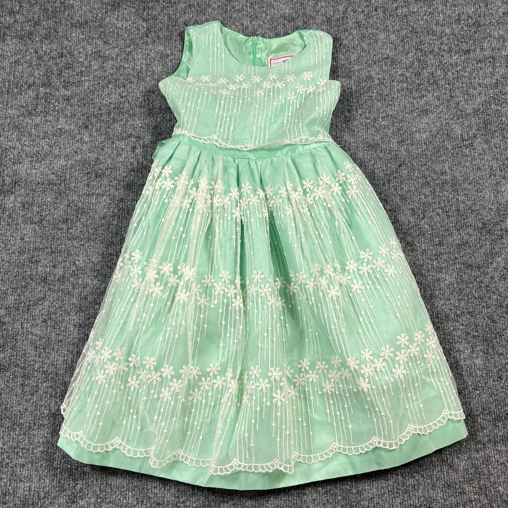 Sugar Plum A Line Dress Girls 5 Mint Green Floral Lace Overlay Back Zip Festival